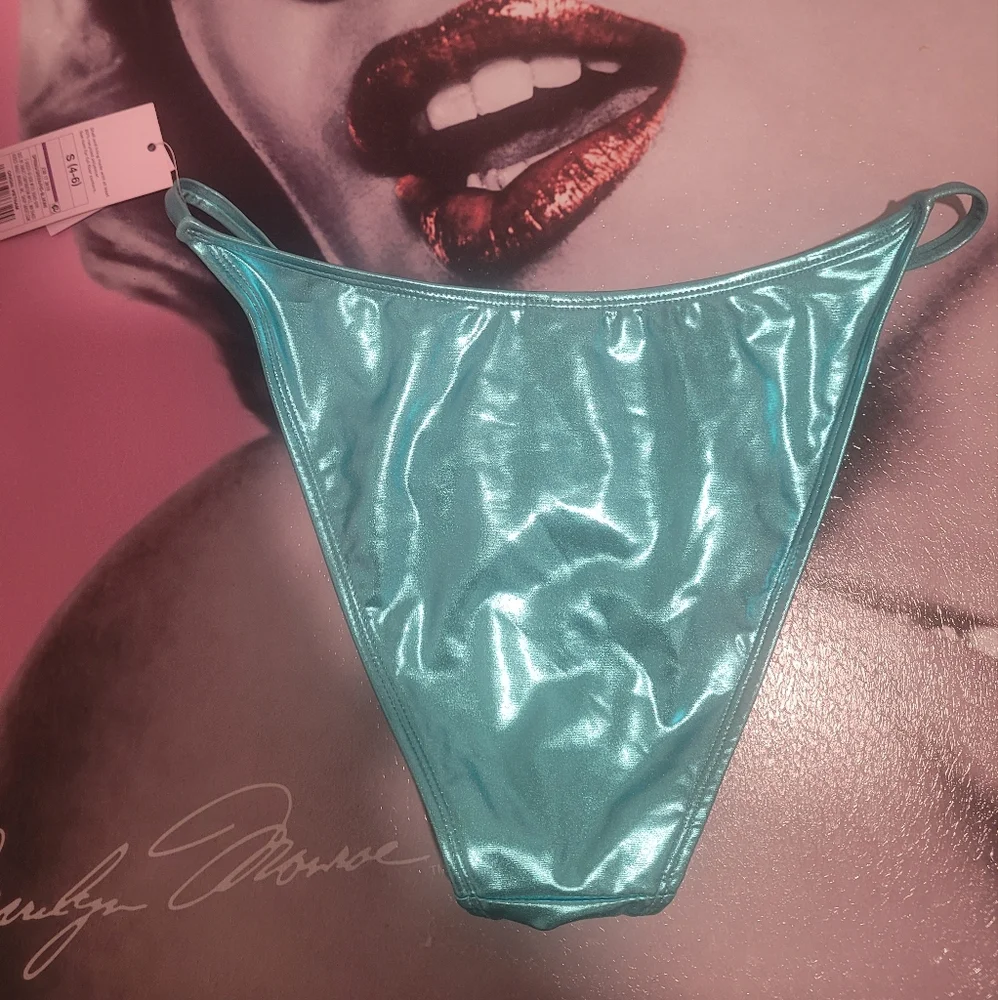 Teal Metalic Foil LOOK- High Leg Bikini Bottom- Mult Sizes